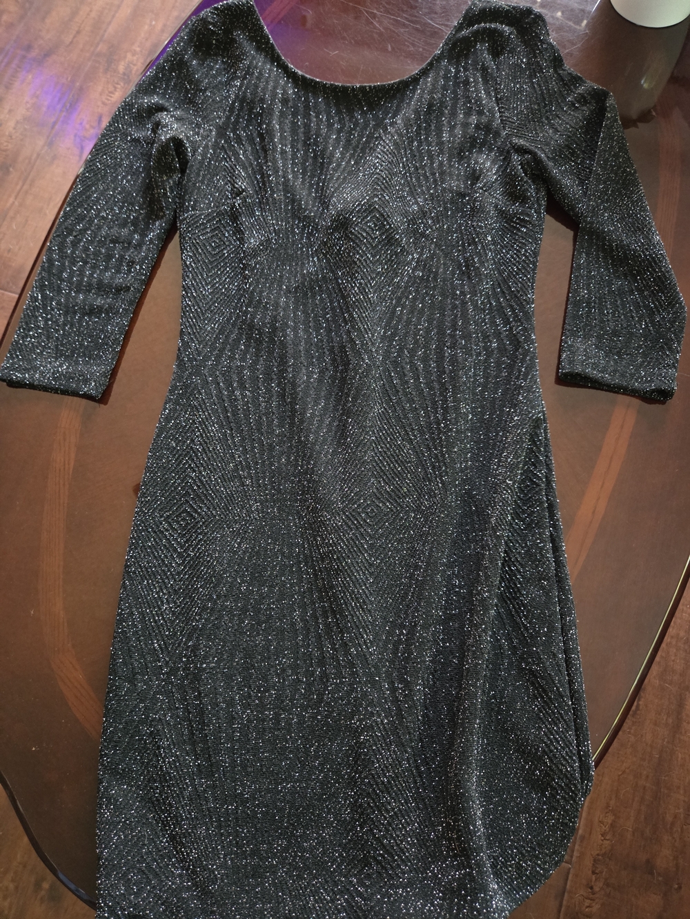 Trixxi Black Sparkle 3/4 Sleeve Scoop Dress Size L